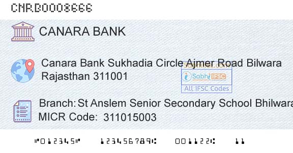 Canara Bank St Anslem Senior Secondary School BhilwaraBranch 
