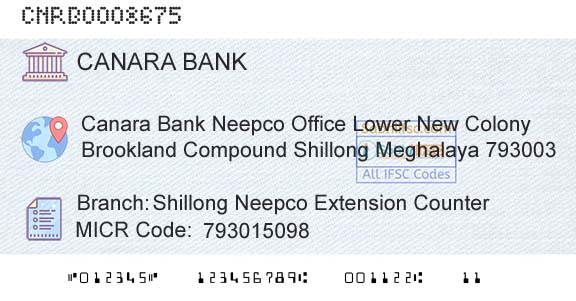 Canara Bank Shillong Neepco Extension CounterBranch 