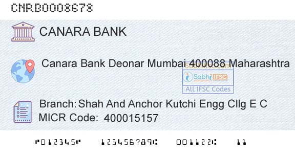 Canara Bank Shah And Anchor Kutchi Engg Cllg E CBranch 