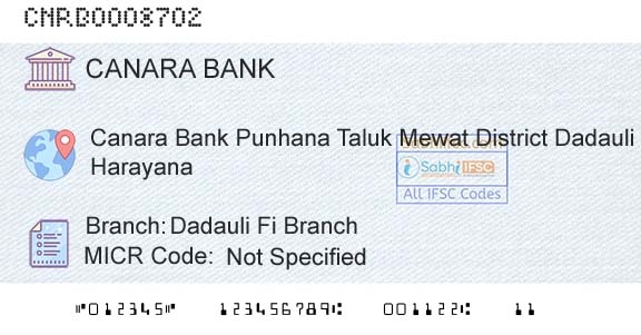 Canara Bank Dadauli Fi BranchBranch 
