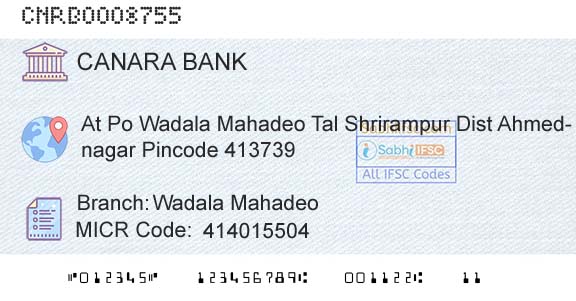 Canara Bank Wadala MahadeoBranch 
