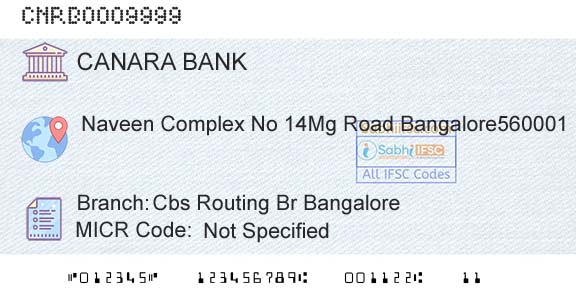 Canara Bank Cbs Routing Br BangaloreBranch 