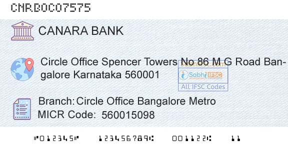 Canara Bank Circle Office Bangalore MetroBranch 