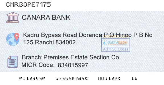 Canara Bank Premises Estate Section CoBranch 