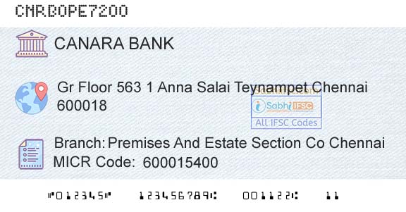 Canara Bank Premises And Estate Section Co ChennaiBranch 