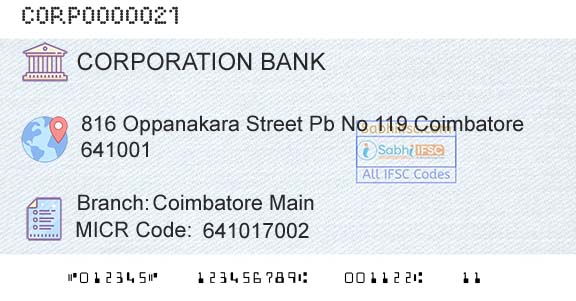 Corporation Bank Coimbatore MainBranch 