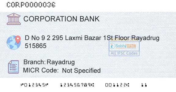 Corporation Bank RayadrugBranch 