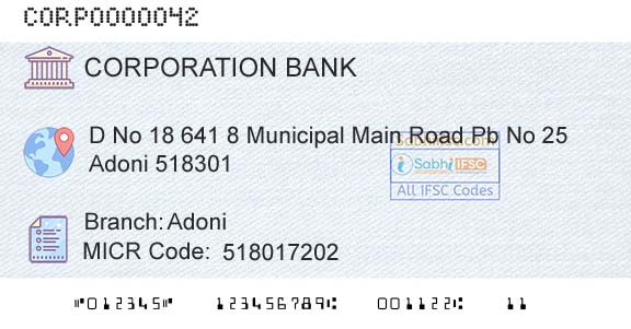 Corporation Bank AdoniBranch 