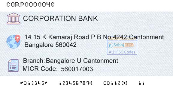 Corporation Bank Bangalore U CantonmentBranch 