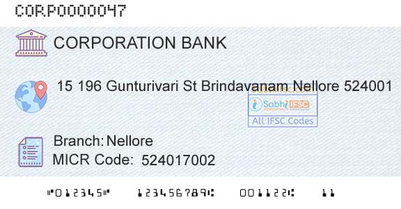 Corporation Bank NelloreBranch 
