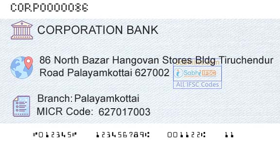 Corporation Bank PalayamkottaiBranch 