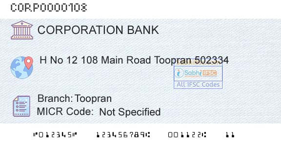Corporation Bank ToopranBranch 