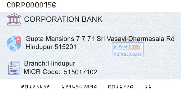 Corporation Bank HindupurBranch 