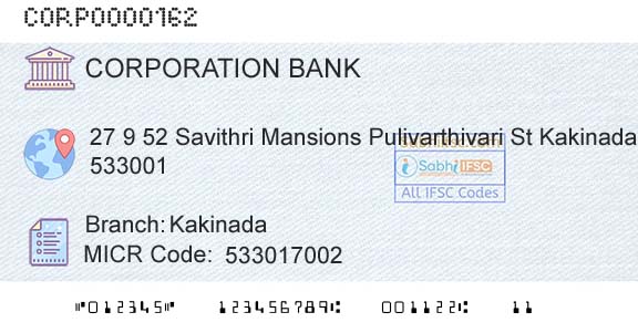 Corporation Bank KakinadaBranch 