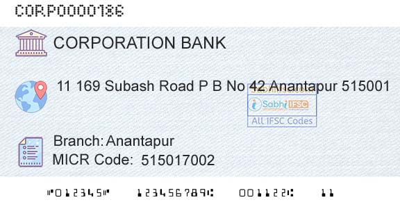 Corporation Bank AnantapurBranch 
