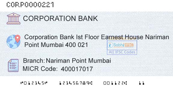 Corporation Bank Nariman Point MumbaiBranch 