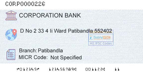 Corporation Bank PatibandlaBranch 