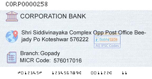 Corporation Bank GopadyBranch 
