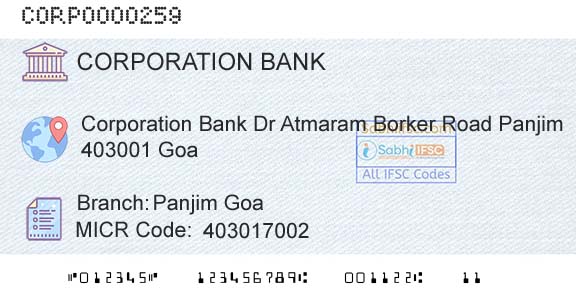 Corporation Bank Panjim GoaBranch 
