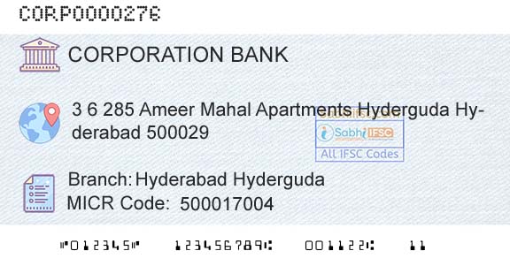 Corporation Bank Hyderabad HydergudaBranch 