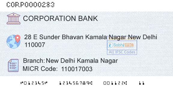 Corporation Bank New Delhi Kamala NagarBranch 
