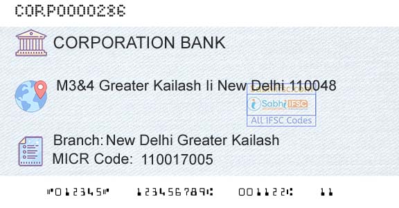 Corporation Bank New Delhi Greater KailashBranch 