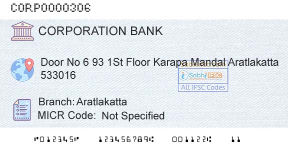 Corporation Bank AratlakattaBranch 