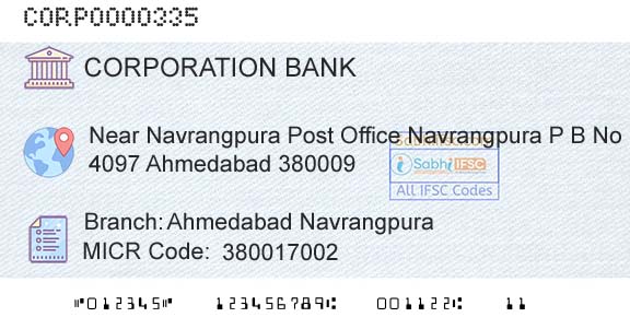 Corporation Bank Ahmedabad NavrangpuraBranch 