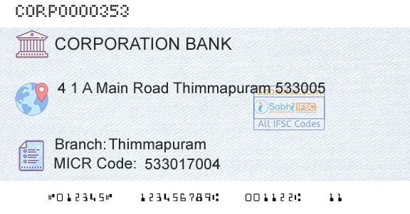 Corporation Bank ThimmapuramBranch 