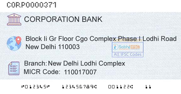 Corporation Bank New Delhi Lodhi ComplexBranch 