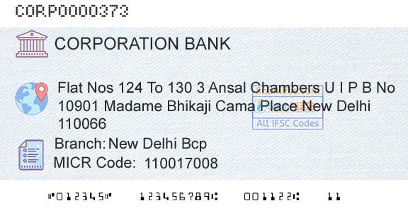 Corporation Bank New Delhi BcpBranch 
