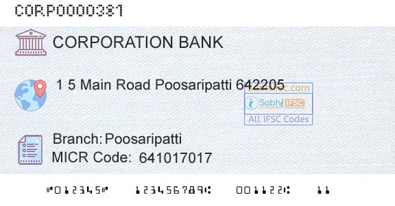 Corporation Bank PoosaripattiBranch 