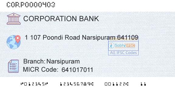 Corporation Bank NarsipuramBranch 