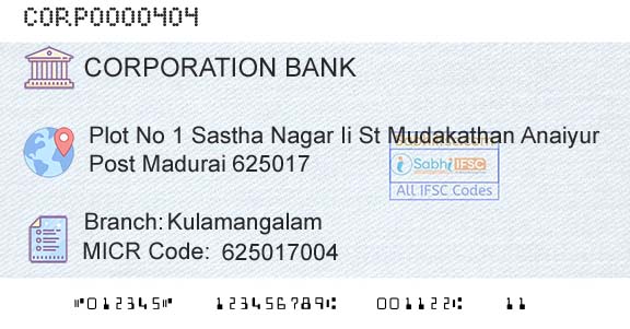 Corporation Bank KulamangalamBranch 