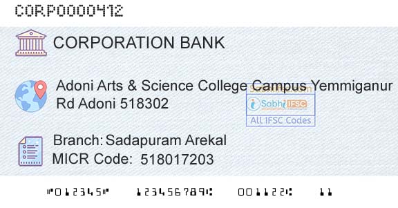 Corporation Bank Sadapuram Arekal Branch 