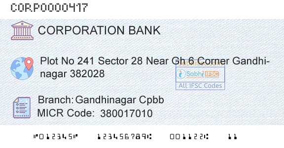 Corporation Bank Gandhinagar CpbbBranch 