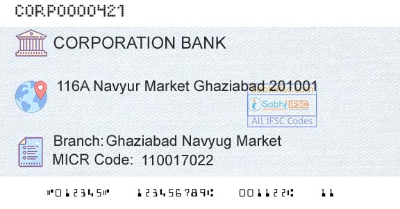 Corporation Bank Ghaziabad Navyug MarketBranch 