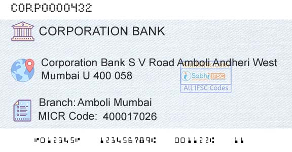 Corporation Bank Amboli MumbaiBranch 