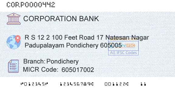 Corporation Bank PondicheryBranch 