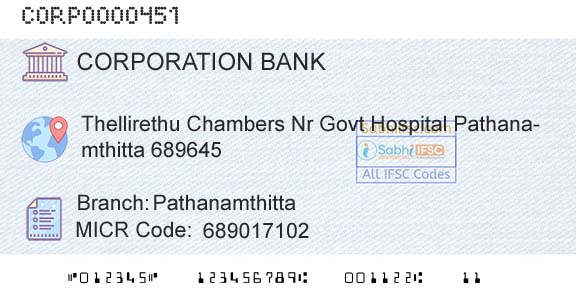 Corporation Bank PathanamthittaBranch 