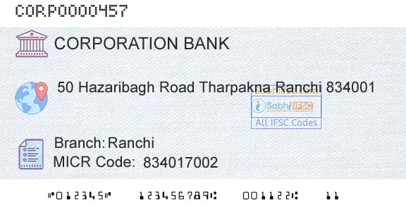 Corporation Bank RanchiBranch 