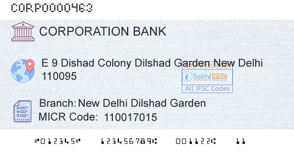 Corporation Bank New Delhi Dilshad GardenBranch 