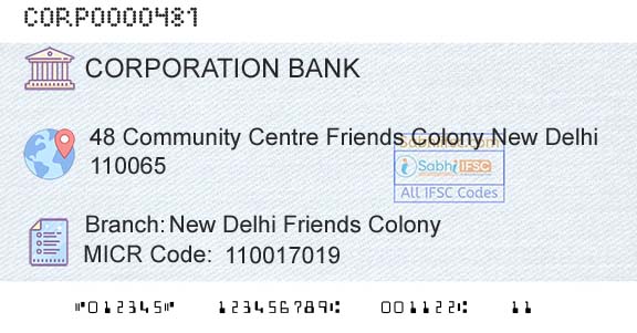 Corporation Bank New Delhi Friends ColonyBranch 