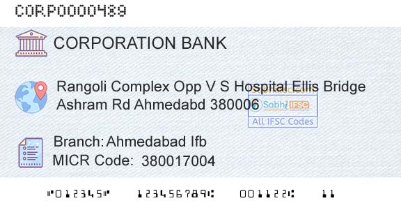 Corporation Bank Ahmedabad IfbBranch 