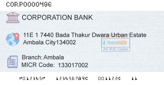Corporation Bank AmbalaBranch 