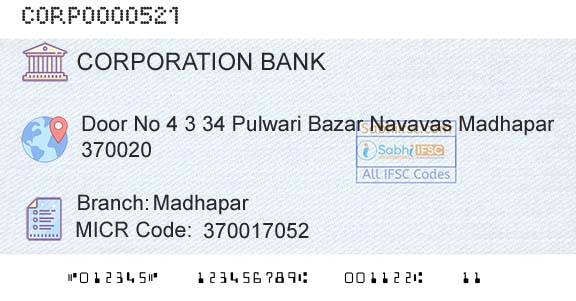 Corporation Bank MadhaparBranch 