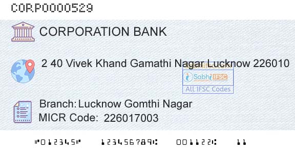 Corporation Bank Lucknow Gomthi NagarBranch 