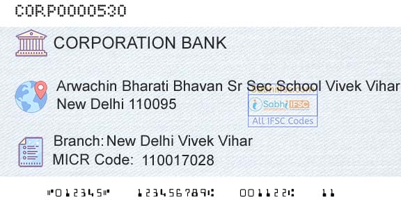 Corporation Bank New Delhi Vivek ViharBranch 
