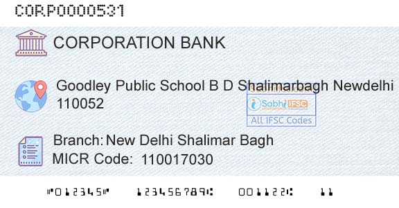 Corporation Bank New Delhi Shalimar BaghBranch 