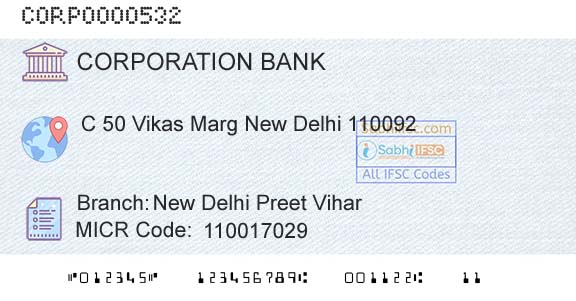 Corporation Bank New Delhi Preet ViharBranch 